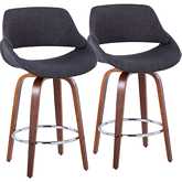 Fabrico 26" Counter Stool in Walnut Wood & Charcoal Fabric with Chrome Footrest (Set of 2)